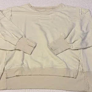 NEW! WE THE FREE PEOPLE Camden LARGE Gray Opal Cream Off-Shoulder Sweatshirt thumbnail 4