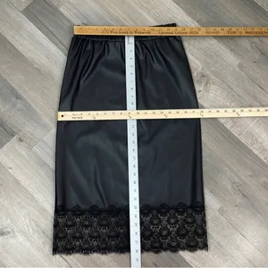Michael Kors Lace Trim Faux Leather Slip Skirt‎ Black Midi Pencil Elastic XS thumbnail 13