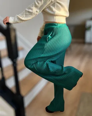 Draper’s and Damon’s Green Pleated Flared Pants S High-Waisted thumbnail 1