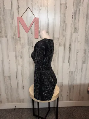 HOT & DELICIOUS Black Rhinestone Cutout Long Sleeve Mini Dress Womens Medium thumbnail 5