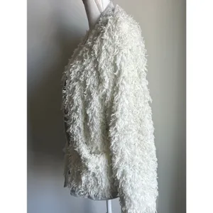 Anthropologie Vanessa Virginia Fluffy Fringe White Metallic Cardigan Soft Size S thumbnail 4