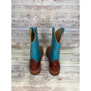 Anderson Bean Cowboy Boots Men's Size 9 Women's 10.5 Turquoise Square Toe Brown thumbnail 4