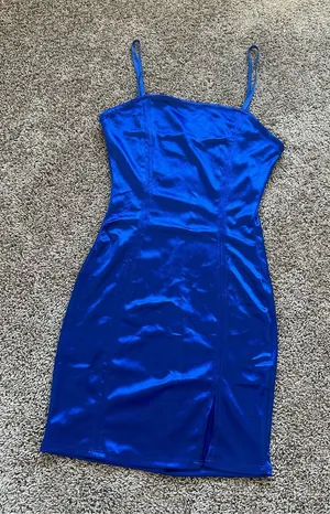 iris Electric Blue Satin Mini Slip Dress thumbnail 1