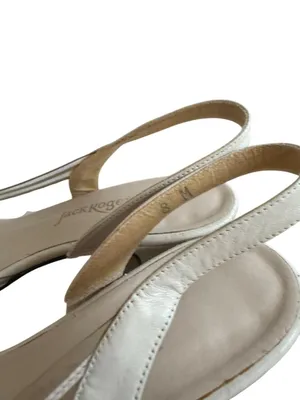 JACK ROGERS Vintage Cream Leather Kitten Slingback Heels Size 8 thumbnail 5