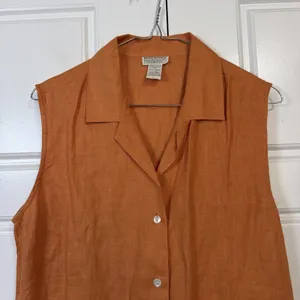 Banana Republic Shirt Women Large Orange Vintage 100% Linen Sleeveless Safari thumbnail 3
