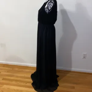 Alice + Olivia Sleeveless Silk Blend Lamb Leather Trim Maxi Black Dress Like New thumbnail 11
