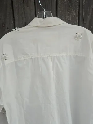 Maeve Embellished White Button-Up Shirt - Elegant Pearl Detail Size S thumbnail 6