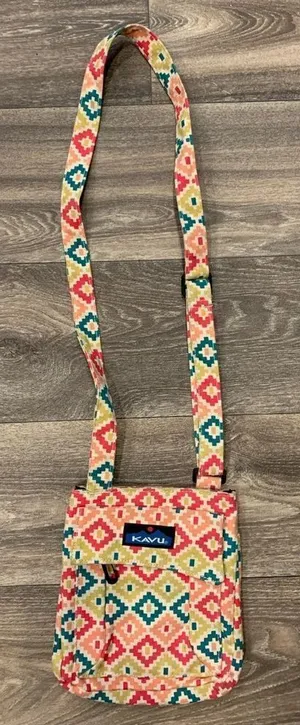 Kavu Canvas Crossbody Adjustable Green Pink Aztec Bag Purse thumbnail 1