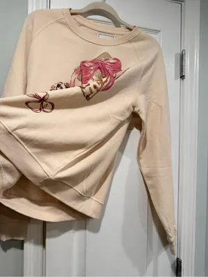 NWOT Maeve Anthropologie Size L Dog Gift Bow Graphic Sweatshirt Beige Gold thumbnail 4