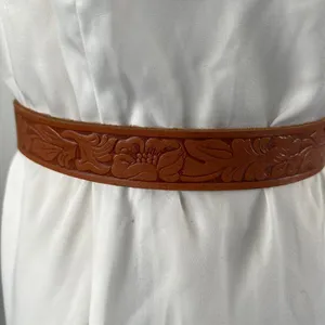 Tooled Leather Belt The Ritz Accessories Floral Motif Tan thumbnail 7