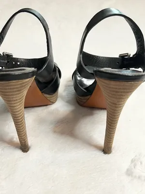 Coach Black Vegan Leather Crisscross Platform Stiletto Heel Dani Sandals Size 6 thumbnail 7