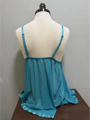 Vintage Y2K Sheer Babydoll Slip Lingerie Turquoise Sz L thumbnail 2