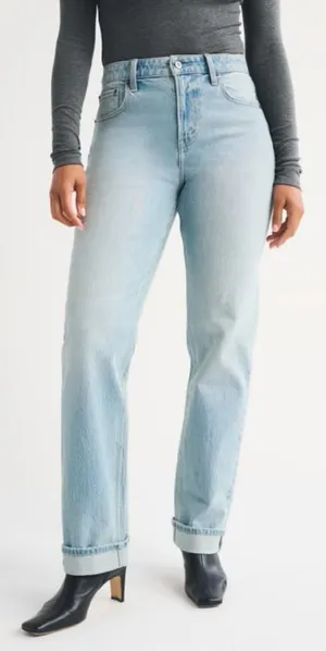 Abercrombie & Fitch Curve Love High Rise 90’s Straight Jean Light Cuffed Hem 29 thumbnail 1