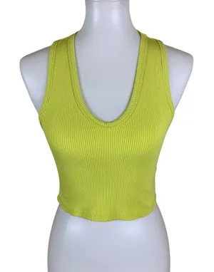 Timing‎ L Neon Ribbed Crop Tank Top Sleeveless Stretch Y2K Streetwear Festival thumbnail 1