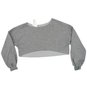 Shein Women’s S Asymmetrical Sweatshirt Gray Long Sleeve Cropped Top Raw Edge thumbnail 3