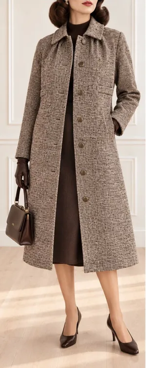 Vintage 1950s Tweed Maxi Coat Small Brown Hand Tailored Dumas California thumbnail 1