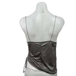 Zara Women's Gray Metallic Sleeveless Cowl Neck Ruched Cami Camisole Tank Top M thumbnail 3