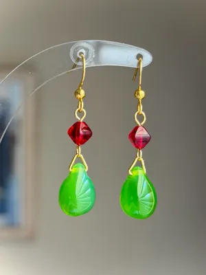 Handmade quality Czech glass beads retro fairy whimsy dangle earrings🌿❤️ thumbnail 3