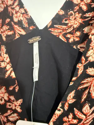 Free People V-Neck Red and Black Floral Mini Dress Women's Size Small NWT Boho thumbnail 3