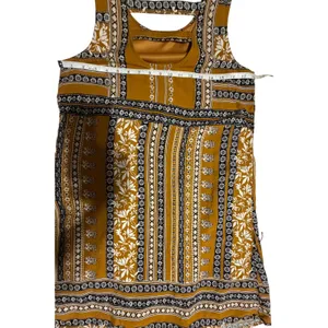 Maurices Mustard Yellow Floral Tile‎ Print Sleeveless Shift Dress Back Cutout M thumbnail 4