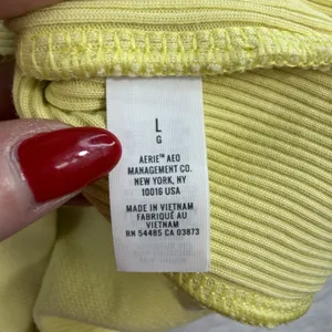 Aerie L Large Good Vibes Oversized Sweatshirt Tunic Long Sleeve Crew Neck Yellow thumbnail 6