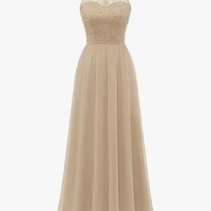 Formal cream color maxi halter Long Prom/ bridesmaid wedding dress size… thumbnail 3