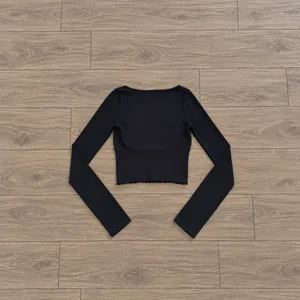 PacSun Navy Blue Ripped Long Sleeve Crop Top thumbnail 3