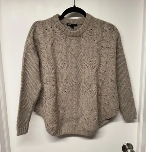 MNG Mango Mock Neck Tan Wool Blend Cable Knit Sweater Womens Size XS Oversized thumbnail 1