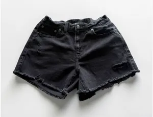 Aerie Black Distressed‎ Denim Shorts High Waisted Frayed Hem Small thumbnail 1