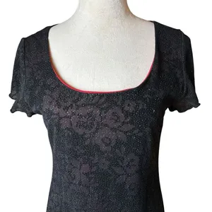 Vintage Y2K AGB Black Sparkle Floral Hi-Low Dress Sz 6 | Goth Party Made‎ in USA thumbnail 2
