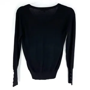 WOW Couture Fitted Ribbed V-Neck Fine‎ Gauge Sweater Black S thumbnail 3