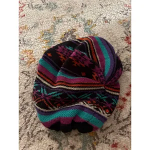 Mudd Y2k Women Beanie Hat Fair Isle Geometric Knit Purple Teal Black Slouchy Hat thumbnail 5
