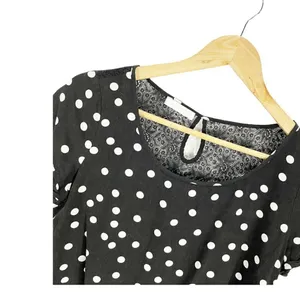 Promod Black Polka Dot Short Sleeved Shirt‎ Sz S Lace Open Back Cropped French thumbnail 2