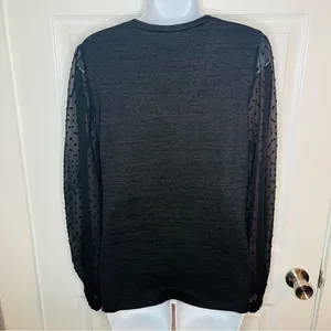 Modcloth More After Midnight Top Black Long Sleeve Sheer Polka Dot Sleeve M NWT thumbnail 9
