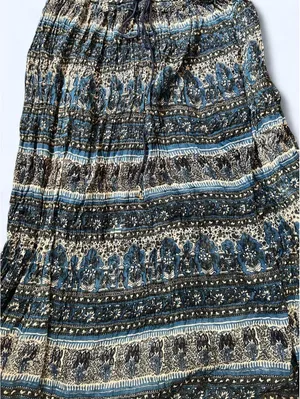Vintage Y2K Blue Boho Indian Cotton Adjustable Drawstring Maxi Skirt One Size 💙 thumbnail 5
