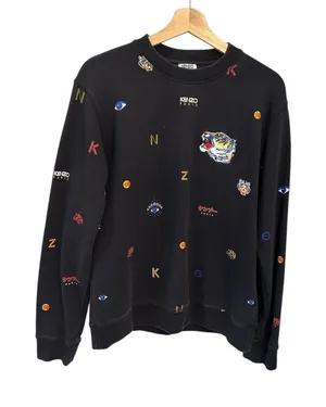 Kenzo Allover Tiger Logo Classic men’s black Sweatshirt medium thumbnail 1