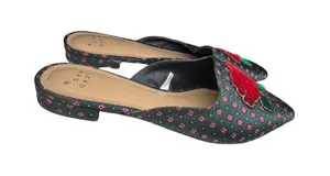 a new day dark green Pointed Toe Slip-On Mules with Red Floral Applique 7 rose thumbnail 1