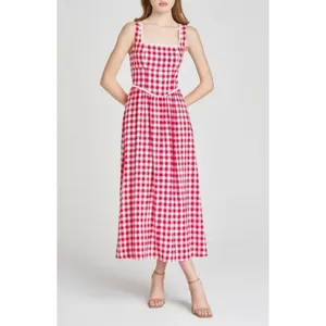 💕WAYF x Styled Coco!💕 Gracie Gingham Linen-Blend Midi Dress Red Gingham XL NWT thumbnail 7
