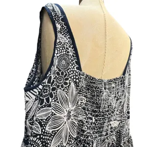 Lola P 2X Black White Floral Beaded Sleeveless‎ Cotton Dress Midi Bohemian Indie thumbnail 6