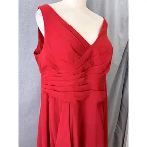 Azazie Red Chiffon Ruched V-Neck Formal Bridesmaid‎ Gown Plus A18 thumbnail 2