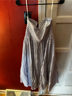 Anthropologie Maeve Strapless A-Line Midi Dress Chevron Coastal Nautical Boho thumbnail 8