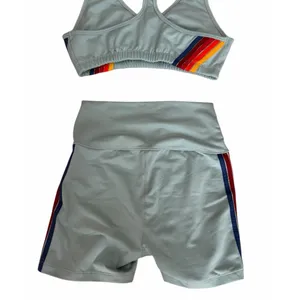 Aviator Nation 5 Stripe 4" High Rise Biker Shorts & Sports Bra Mist Women's Sm thumbnail 11