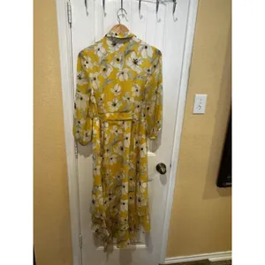 Banana Republic Floral Dress Yellow Midi Tiered Romantic Cottagecore Womens 10P thumbnail 2