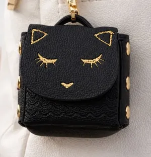 NEW Kitty Coin Pouch & Earbud Case – Black with Gold Hardware thumbnail 1