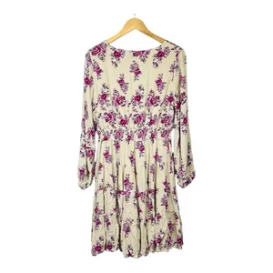 Hayden Los‎ Angeles Purple Floral Tiered Smocked Waist Rayon Dress Medium Boho thumbnail 3