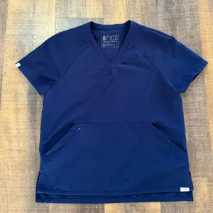 FIGS Navy Blue Technical Collection Hoodie Front Pocket V-Neck Scrub Top XS thumbnail 1