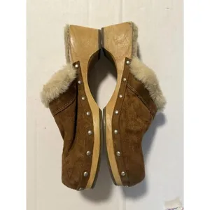 Vintage Y2K‎ No Boundaries Sueded Mule Boho Wooden Clogs 8.5 thumbnail 4