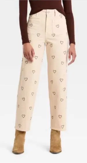 Universal Threads 🌸IVORY HEART EMBROIDERED DENIM PANTS NEW🌸 thumbnail 1