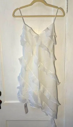 Abercrombie and Fitch White Ruffle Slip Asymmetrical Dress Size XS NWT thumbnail 1