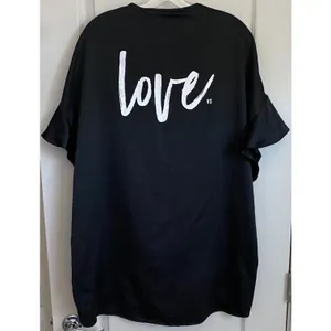 Victorias Secret Black Satin Love Graphic Kimono Robe‎ Ruffle Sleeve One Size thumbnail 7